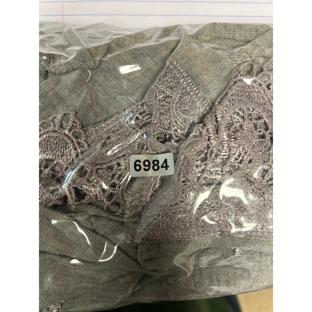 Boho One World Womens Med Gray Lace Trim Open Front Waterfall Cardigan Sweater - Picture 12 of 12
